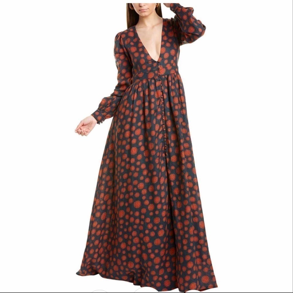 Agua  Bendita Frambuesa Erizos Linen maxi dress Size Small